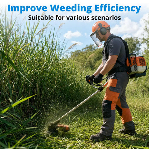 Person using All In One Trimmer Gear Head Kit For Stihl String Trimmers Dope Gearbox Assembly with protective gear outside