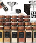 Glass Spice Jars Set 24 Pack Four Ounce Square Containers With Airtight Wood Lids And Shaker Pepper Grinder Stainless Funnel Waterproof Labels