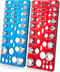 Front view of blue and red wall-mount nut and bolt thread gauge set with standard and metric sizes (62 pieces).