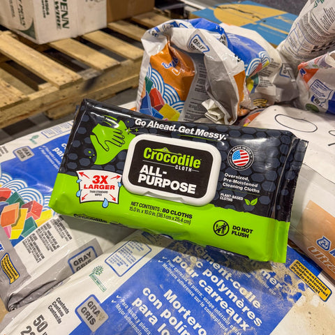 All-Purpose Cleaning Wipes - Extra Large 15x10 Plant-Based Disposable Cloths, 8 Pack, 640 Total on display in warehouse