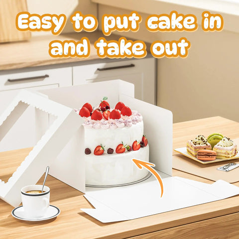 3 Pack Tall Cake Boxes With Clear Window 10x10x8 Inch Bakery Containers Including Thick Cardboard Boards Plus Decorative Stickers Straight Up Hits Different For Fresh Pastries