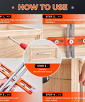 Pro-Grade Adjustable Cabinet Handle Template Tool With Alignment Hole Drill Guide For Knobs Handles And Pulls, Easy DIY Cabinet Installation Template, Precise Hole Locating For Drawer Fronts, Includes 2 Shims For Stable Recessed Fronts in use for drawer installation.