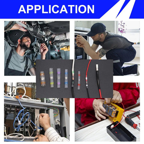 252 Piece Heat Shrink Solder Seal Wire Connectors Kit with applications showing automotive and electrical use
