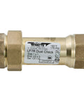 Watts LF7R Dual Check Valve, brass body with union ends, 1 in x 1 in, side view