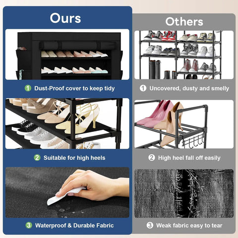 Tall Shoe Rack With Dustproof Cover And 11 Tier Floor Storage For Boots Sneakers Kicks Keeping Your Entryway Clutter Free A Total Game Changer Makes Your Daily Routine A Smooth Move And Keeps Your Space Looking Fresh All Year Long