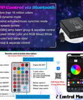 App and RF control features for Split 4 Color 12W Car Starlight Headliner Kit, with remote, smartphone app interface, RGBW options shown