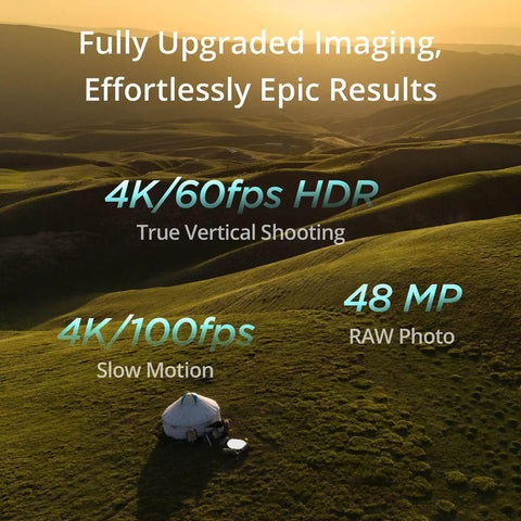 Mini 4 Pro Folding Drone With RC 2 Remote And Screen Fly More Combo 4K HDR Video Camera showcasing imaging features over landscape