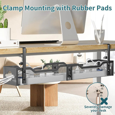 Under Desk Cable Management Tray Clamp On 25 Inch Wire Organizer for Office and Home with rubber pads mounted under desk