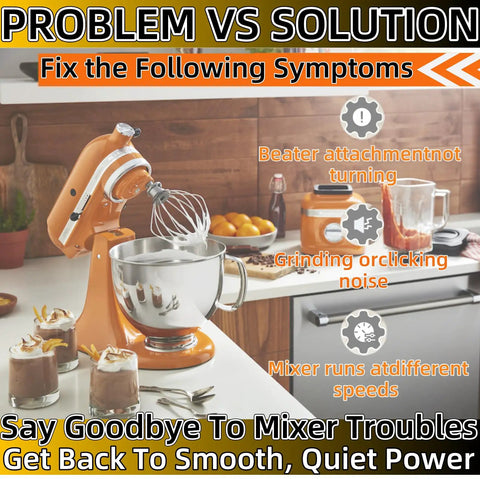 Kitchen with orange stand mixer next to ingredients; issues fixed by Premium Worm Gear Replacement Kit For Stand Mixers Fully Compatible