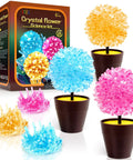 Colorful crystal flowers in pots from Crystal Growing Kit For Kids 8 To 12, Fast 24 Hour Science Lab Toys Set For STEM Learning.