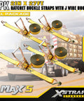 4 Pack 2 Inch By 27 Foot Heavy Duty Ratchet Tie Down Straps With Double J Hooks, 10,000 Lbs Break Strength, on truck