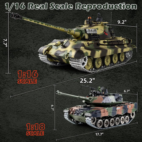 1/16 Scale German King Tiger RC Tank With Realistic Smoke, Sound And Lights, 2.4G Remote, Shooting Action, size comparison