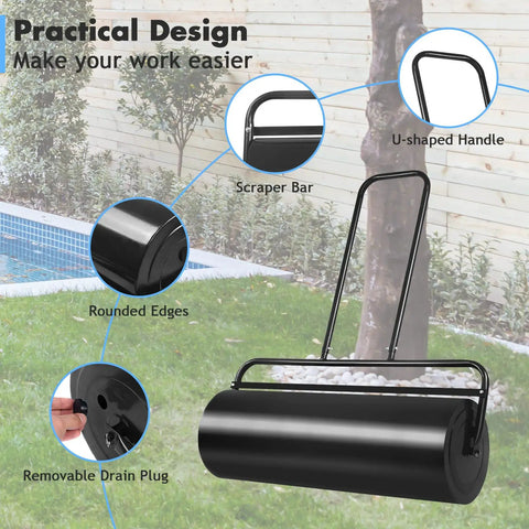 Heavy Duty Lawn Roller Water Or Sand Filled Steel Drum Roller With U Shaped Handle For Push Pull Or Tow Behind Yard Work