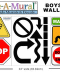 Road Sign Wall Decals For Kids Room Street Sign Decor Stickers Do Not Enter Stop Sign One Way Traffic Light Yield Caution