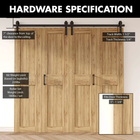 108 Inch Black Rustic Bi Folding Sliding Barn Door Hardware Kit For Four Doors Heavy Duty Quiet Operation Easy To Install Front Mount