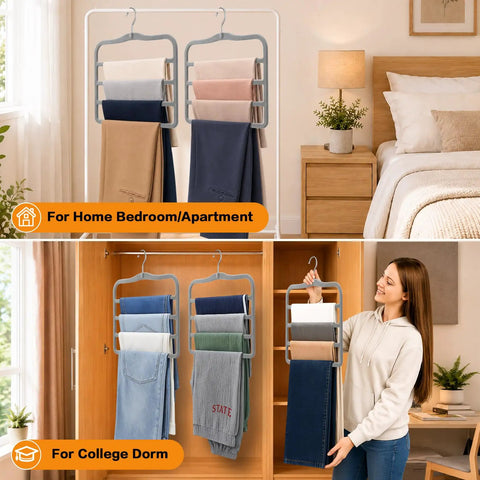 Slick Pants Hangers Space Saving Two Pack Multi Tier Closet Organizers Grey Heavy Duty Wardrobe Game Changer Compact Vertical Rack For Small Spaces Ultimate Closet Flex Setup