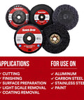 Pro Grade Silicon Carbide Disc for Rust and Paint Removal - Extra Coarse XO-DC T27, multiple discs with application details