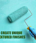 Applying paint with Six Pack Nine Inch Lambswool Paint Roller Covers With Three Quarters Inch Nap High Capacity Fits US Standard Nine Inch Roller Frames Durable Reusable Naps For Textured Rough Surfaces Home Improvement Paint Supplies on a textured wall.