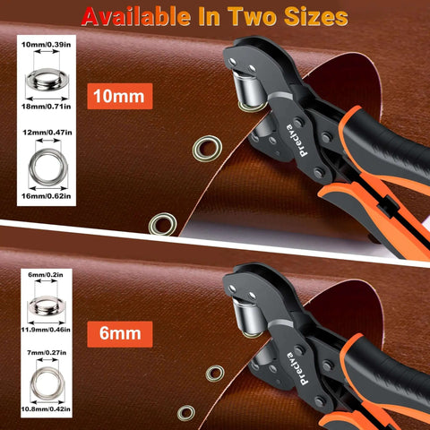 Interchangeable Double Head Grommet Kit Pro Grade With Three Eighths Inch And One Quarter Inch Dies, two grommet sizes, tool set shown.