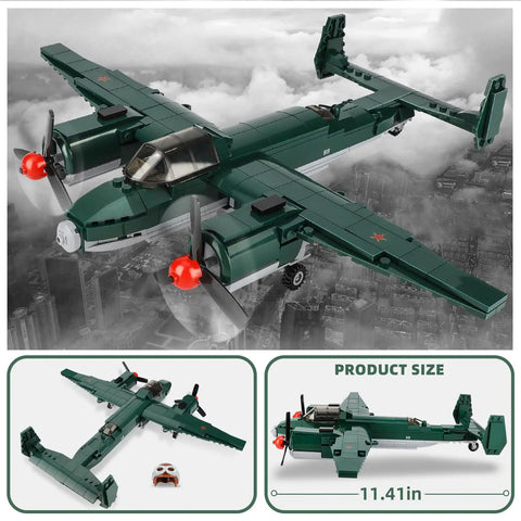 WWII Bomber Aircraft Build Set for Kids and Collectors, LEGO-Compatible Fighter Jet Model Kit with realistic propellers and cockpit