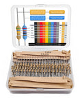 Open box of Resistor Kit With Six Hundred Pieces Of One Quarter Watt Five Percent Carbon Film Resistors From One Ohm To One Megohm