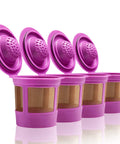 4 purple reusable K Cup pods for coffee nerds who DIY their brews BPA free universal fit for 1.0 and 2.0 brewers