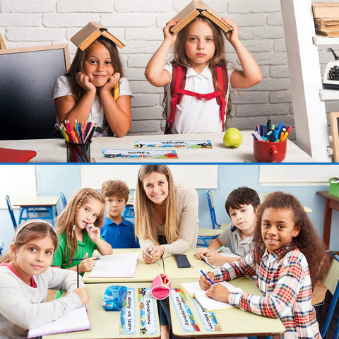 Children in classroom with 40 Pieces Sea Themed Flat Name Plates For School Desks Ocean Life Theme on desks.