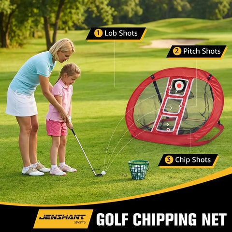 All In One Golf Hitting Net For Backyard And Indoor And Outdoor Use With Foldable Practice Mat Chipping Target in use on golf course