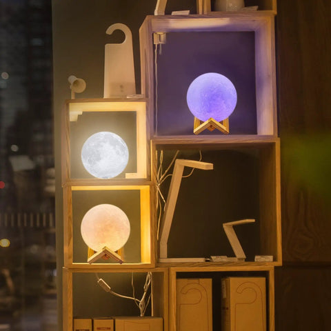Moon Lamp 4.75 Inch 3D Printed LED Night Light With 16 Colors, Stand, Remote And Touch Control, USB Rechargeable on shelf