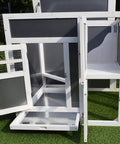 Open view of Outdoor Chicken Coop With Run And Nesting Box, Waterproof Roof, Removable Tray And Roosting Bar in backyard setting