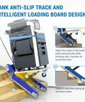 Xsto Crawler Electric Dolly Heavy Duty Trolley 684 Lbs Load Capacity Stair Climber on stairs adjusting angle of loading board.