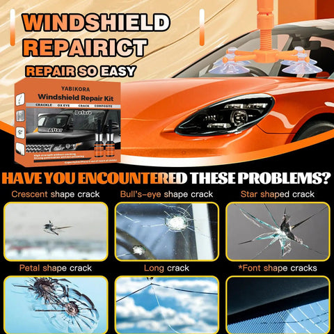 Windshield Chip Repair Kit For Cars And Home Glass With Fast Nano Penetrating Resin Filler That Stops Cracks From Spreading In 15 To 30 Minutes For Star Linear And Bullseye Cracks Two Pack shown with car and crack examples.