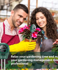 Couple using Soil Moisture Meter Must-Have All-In-One 3-In-1 PH And Light Test Kit in garden with digital display.
