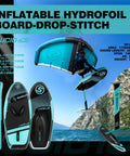 Inflatable Hydrofoil Surfboard Kit With 100L Capacity And 5m2 Wing Foil For Wingfoil Kite Surf And Wind Foiling Stoked To Ride Lightweight Military Grade PVC Build Easy Set Up Durable Sea Gear with rider above waves