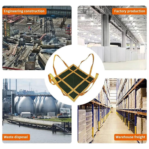 Heavy Duty Cargo Net Hoist With Thick Canvas Lifting Pad For Towing Rigging And Moving 150X150Cm displayed among various work sites.