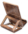 Back view of Hand Carved Tree Of Life Cookbook Stand With Adjustable Foldable Reading Holder For Kitchen Office Or Desk Totally Eco Friendly Mango Wood Made In India Gift For Home Chefs And Book Lovers