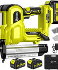 Rock Solid Heavy Duty 21V Cordless Brad Nailer With Two 2.0Ah Batteries And 1000 Fasteners, smooth shooting 18 gauge stapler with battery packs.