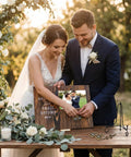 Couple holding Top Tier Wooden Picture Frame For Wedding Unity Ceremony With Sweet Retro Love Locks And Keys Fits 4X6 Photos.