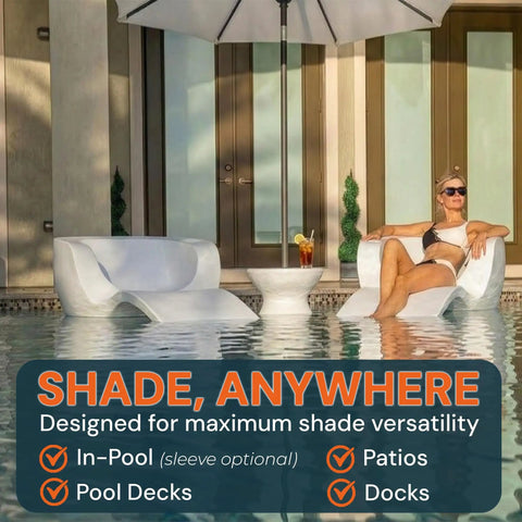 Versatile ShadeTable Pool Umbrella Table For In Pool Or On Deck Use Fits 1.5 Inch Umbrellas In Water Up To 12 Inches Deep