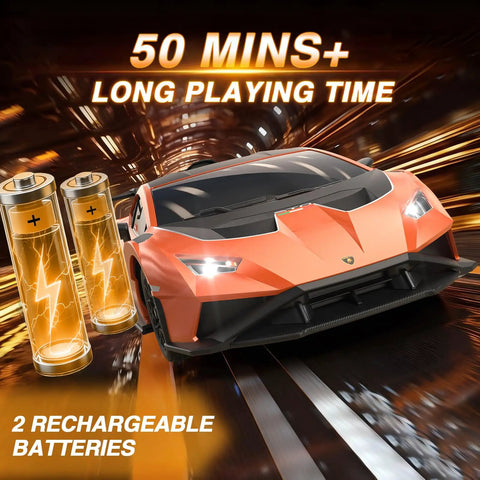 Lamborghini Officially Licensed 1 18 Scale Remote Control Car With LED Headlights High Speed 35 KMH Sick Fast Drift RC Car 2 4GHz Radio Control For Boys Girls Kids Adults Gift showcasing 50 mins playtime and rechargeable batteries.