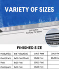 Close-up of Two Pack 3 By 4 Feet Waterproof Tarp Set 7.5 Mil Heavy Duty Poly Tarpaulin with size chart and reinforcement details