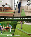 Pro Grade Indoor Outdoor Golf Putting Mat With Automatic Ball Return System used in home, office, party, and backyard settings