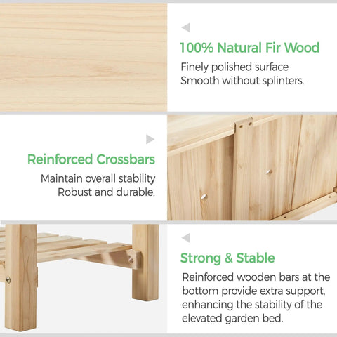 Raised Garden Bed With Legs And Storage Shelf For Backyard Patio Or Balcony Wooden Elevated Planter Box 34 By 18 By 30 Inches Solid Fir Wood Easy Assembly Low Fuss Setup Sturdy And Ready To Grow showing natural fir wood, reinforced crossbars, and strong stable support.