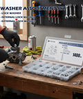 Washer assortment kit: 1400 carbon steel zinc-plated lock washers, internal/external tooth, sizes #6-#10 and 1/4-3/8 in.