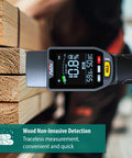 Six In One Pinless Moisture Meter For Drywall And More, Noninvasive Humidity Sensor With Gypsum Cement Board Cork Hardwood Mildew Index, Surface Safe, No Pinholes Or Scratches, Fast Accurate Readouts on hardwood