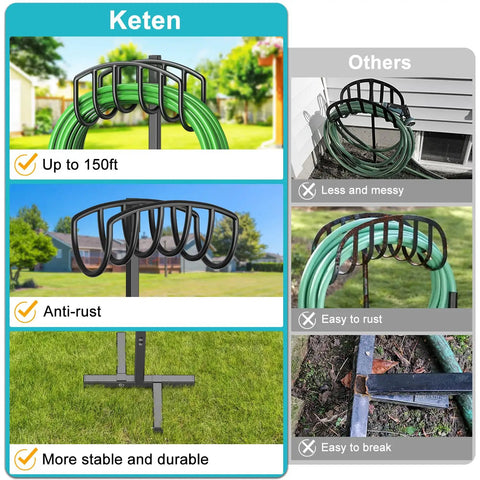 Detachable Metal Garden Hose Holder Stand With Upgraded Four Spike Design Heavy Duty Freestanding Hose Reel Rack in garden