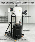 No Nonsense Heavy Duty Cyclone Dust Collector Dual Inlet Shop Woodchip Separators 100 Gallon with black steel barrel and dual outlet.