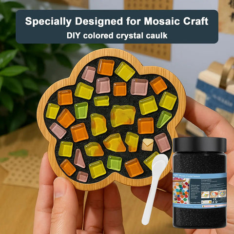 Black Quick Dry Crystal Tile Grout For Crafts Ready To Use Caulking Agent For Diy Glass Art And Mosaic Kit Supplies Handmade Gifts 1000g No Water Mixing Easy Set And Quick Apply with small colorful mosaic tile project.