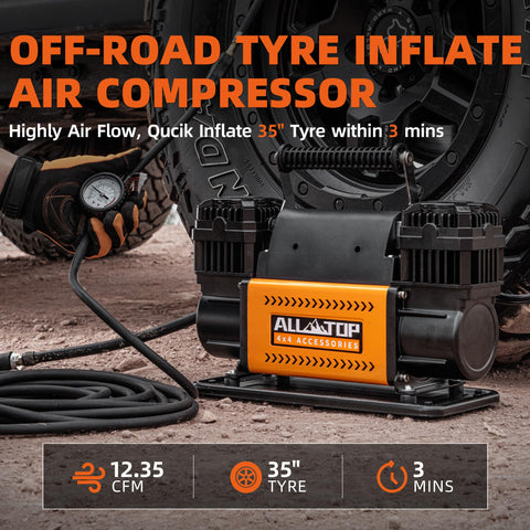 Heavy Duty 12V Dual Cylinder Portable Air Compressor Kit for Trucks Off Road 4x4 and RV Tires 150 PSI Max 12.35 CFM