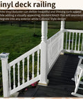 Top Shelf White Vinyl Deck Railing Balusters Colonial Style Outdoor Porch Fence Spindles on a grassy deck.